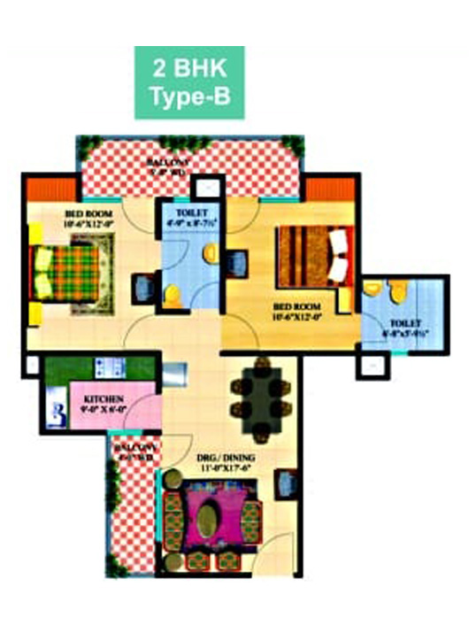 2 BHK Type B Floor Plan