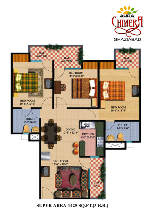 3 BHK Floor Plan